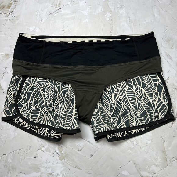 Lululemon Pretty Palm Run Times Shorts 4" SIZE 8 WAIST 33 Black White Liner - Picture 7 of 11